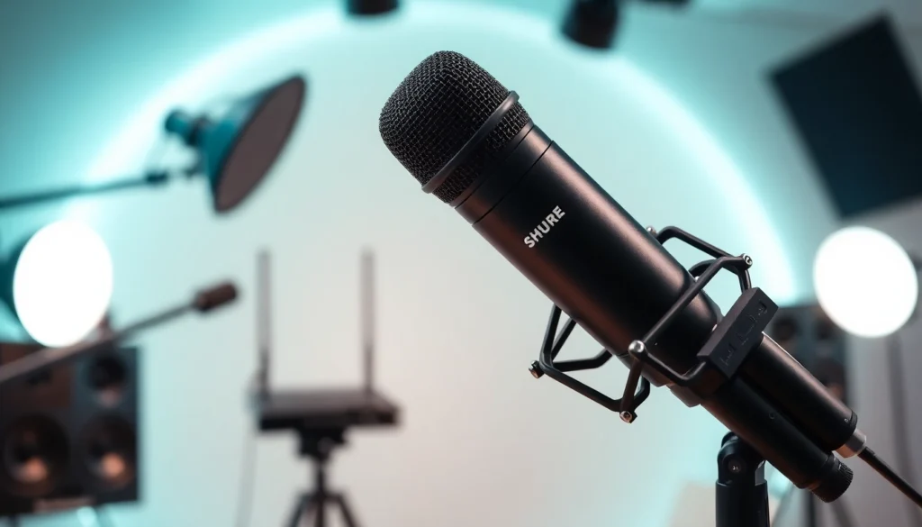 Close-up of a PG88 wireless microphone in a studio setting, highlighting its sleek design and advanced features for top-quality sound.