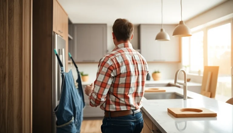 Professional remodeling project showing a contractor working in a stylish, updated kitchen space, highlighting craftsmanship and modern design.