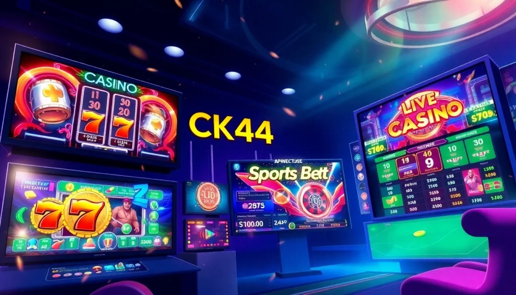 CK 444 online gaming platform with vibrant slots, live dealer, and sports betting interface for Bangladeshi players