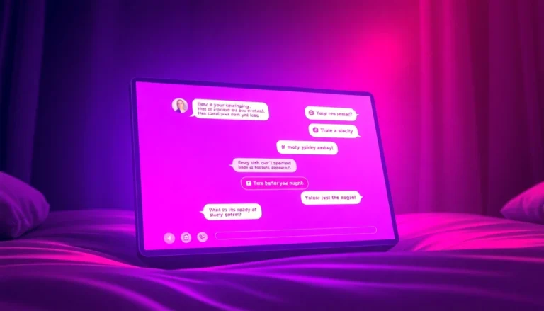 A futuristic chatbot interface with neon colors and seductive ambiance.