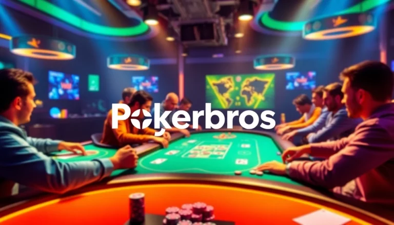 Engaging scene of Pokerbros clubs with players enjoying fast-paced online poker action across multiple tables, highlighting dynamic gameplay and vibrant interface.