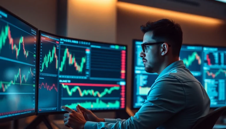 Cryptocurrency Trading News insights displayed on screens with market charts and digital data