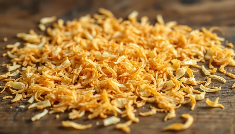 High-quality dehydrated toasted onion flakes in a jar, emphasizing their crispy texture and